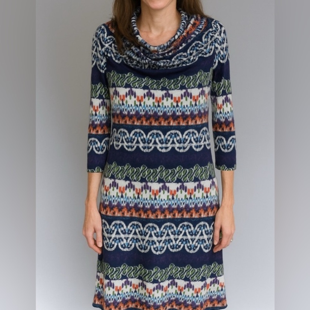 Tory Burch Blue and Green Cowl Neck Dress